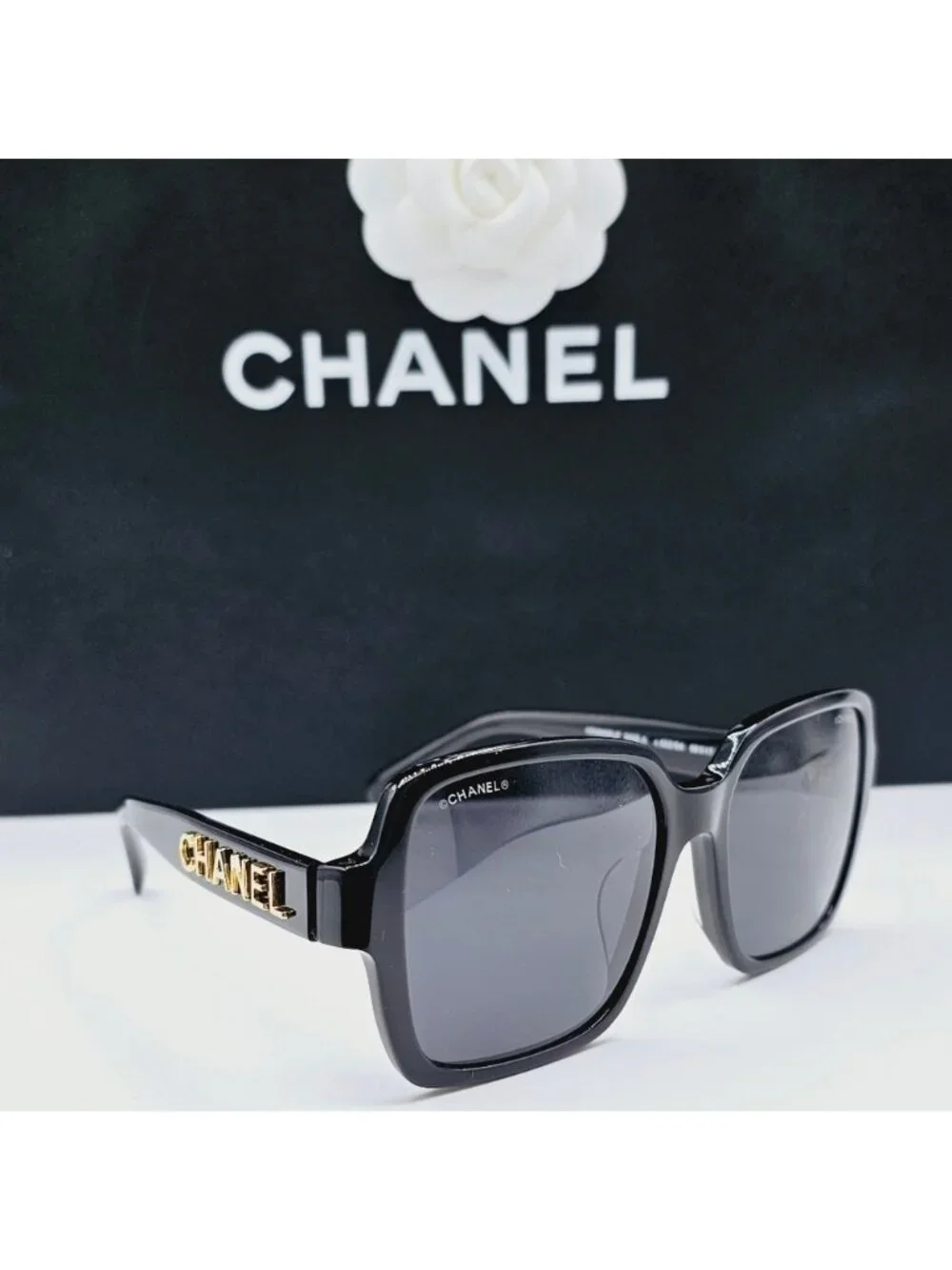 CHANEL BLACK SUNGLASSES CH5408A 622/S4 OVERSIZED GOLD LETTERS